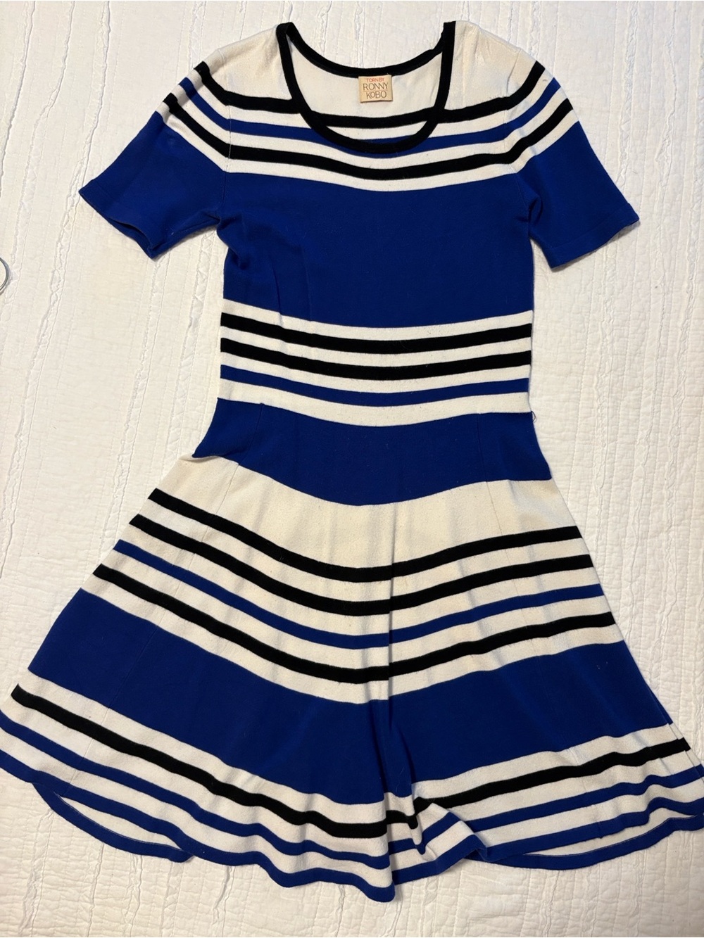 Ronny Kobo Collection Royal Blue, White & Black Striped Kids Dress